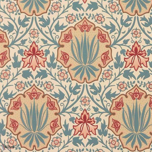 Iris & Rose behang-Morris & Co-Indigo/Crimson-Rol-Selected Wallpapers-Interiors
