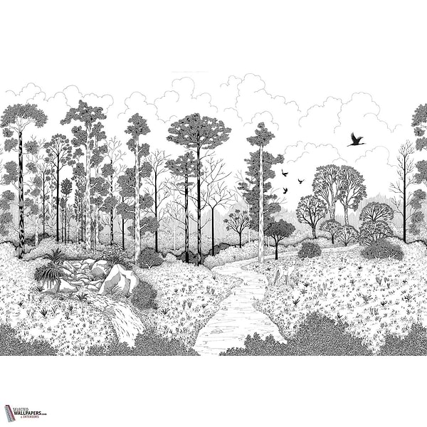 La biche aux bois behang-Les Dominotiers-Black and white-Non Woven (70 cm)-M2-Selected Wallpapers-Interiors