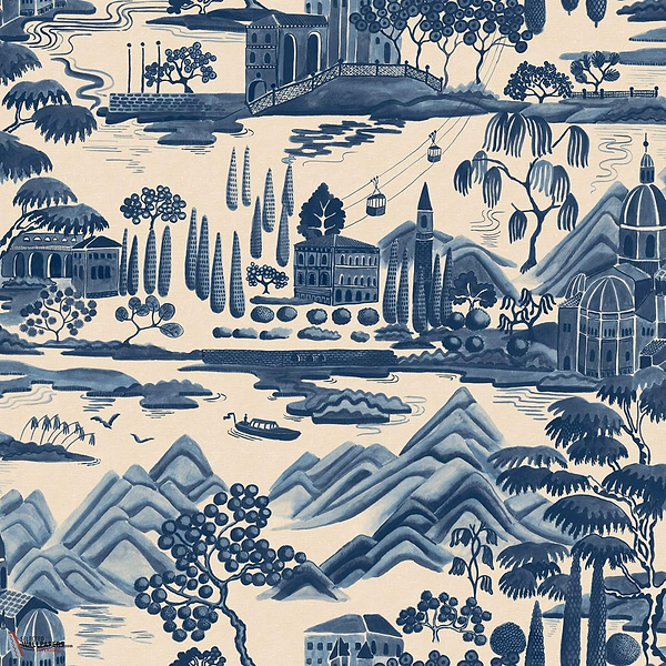 Lake Como behang-Sandberg-Blue-Rol-Selected Wallpapers-Interiors