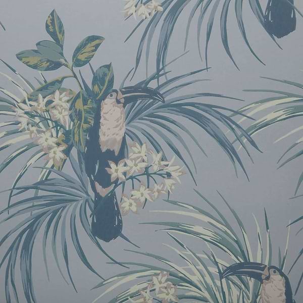 Le Toucan Tapete in Pale Blue van 1838 wallcoverings