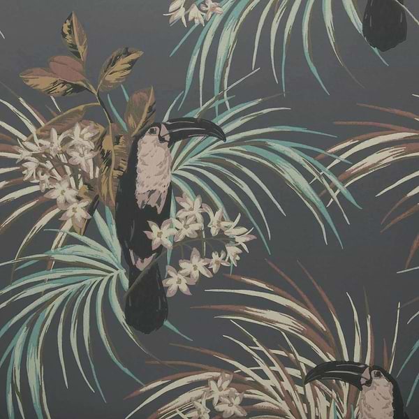 Le Toucan Tapete in Charcoal van 1838 wallcoverings