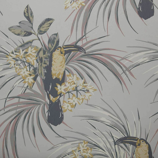 Le Toucan Tapete in Soft Grey van 1838 wallcoverings
