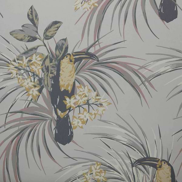 Le Toucan Tapete in Soft Grey van 1838 wallcoverings