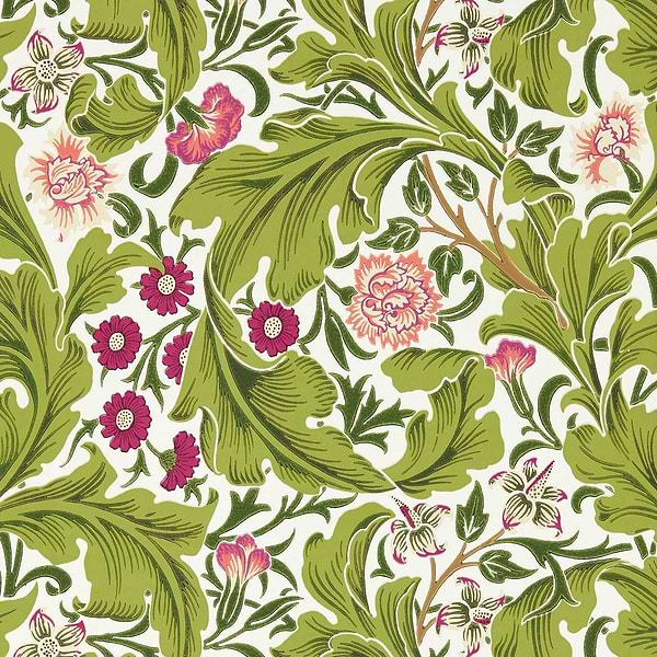 Leicester behang-behang-Morris & Co-Sour Green/Plum-Rol-Selected Wallpapers & Interiors