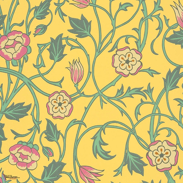 May's Tulip wallpaper-Little Greene-Indian Yellow-Roll-Selected Wallpapers-Interiors