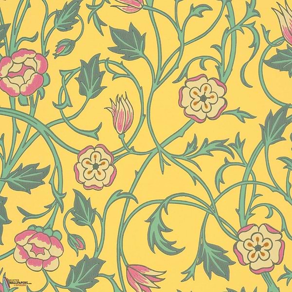 May's Tulip wallpaper-Little Greene-Indian Yellow-Roll-Selected Wallpapers-Interiors