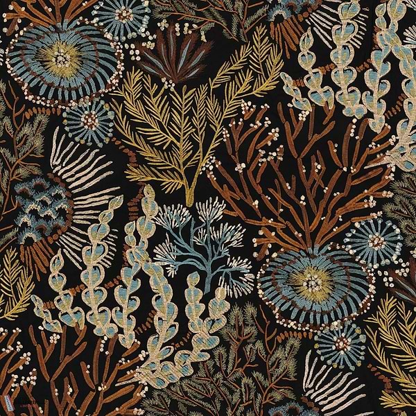 Moana stof-Casamance-Bleu baltique kaki-Meter (M1)-Selected Wallpapers-Interiors