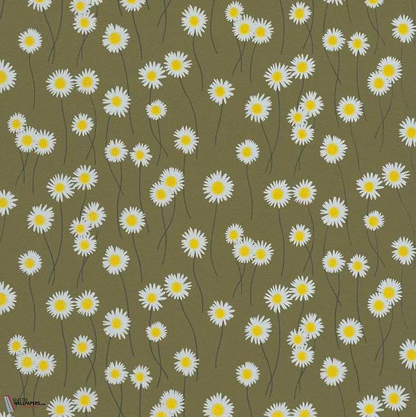 Moon Daisies wallpaper-Little Greene-Olive Colour-Roll-Selected Wallpapers-Interiors