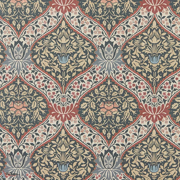 Norbury behang-Morris & Co-Brick/Teal-Rol-Selected Wallpapers-Interiors