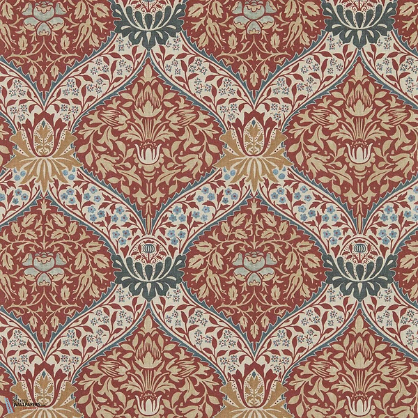 Norbury behang-Morris & Co-Slate/Madder-Rol-Selected Wallpapers-Interiors