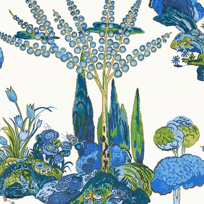 Orleans behang-Thibaut-Blue and green-Rol-Selected Wallpapers-Interiors