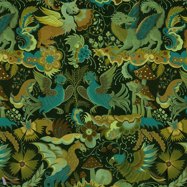 Phantasia Velvet stof-House of Hackney-fabric-Green-Meter (M1)-Selected-Wallpapers-Interiors