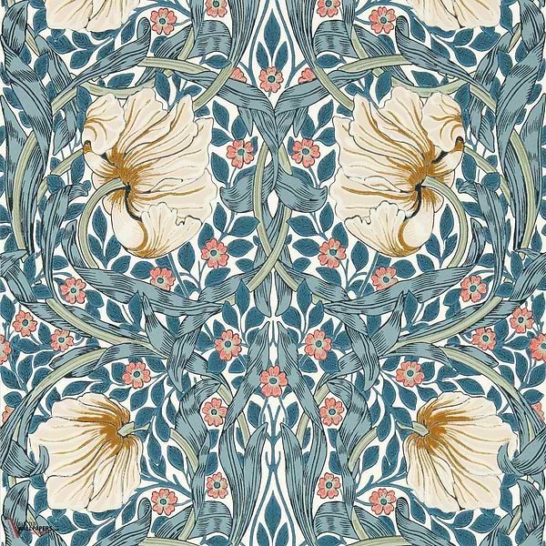 Pimpernel wallpaper-Wallpaper-Morris & Co-Woad/Coral-Roll-Selected Wallpapers & Interiors