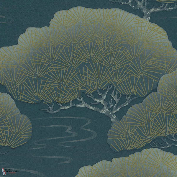 Pines behang-Little Greene-Blue pine-Rol-Selected Wallpapers-Interiors