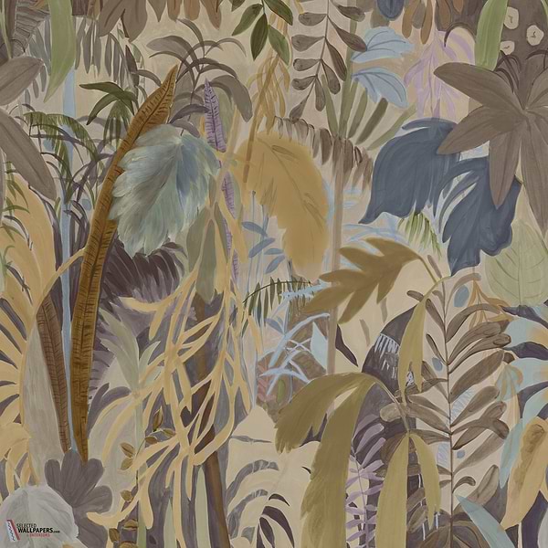 Rainforest mural behang-Thibaut-Neutral on metallic-Set-Selected Wallpapers-Interiors