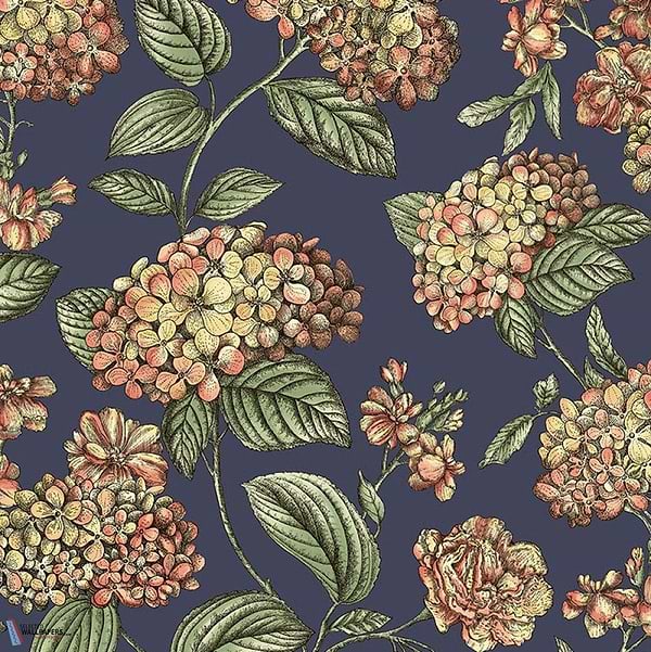Ramo di Ortensia-wallpaper-Cole & Son-Coral on Dark Blue-Roll-123/8040-Selected Wallpapers