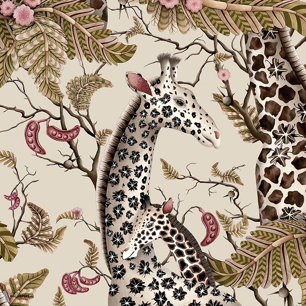 Royal Giraffe behang-Cole & Son-Stone & Mulberry-Rol-Selected Wallpapers-Interiors