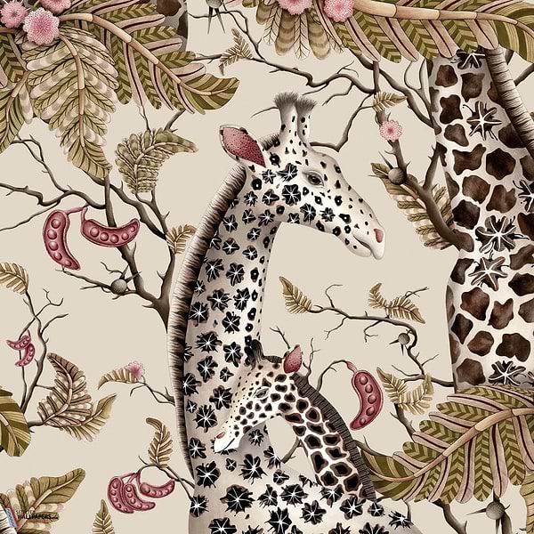 Royal Giraffe behang-Cole & Son-Stone & Mulberry-Rol-Selected Wallpapers-Interiors