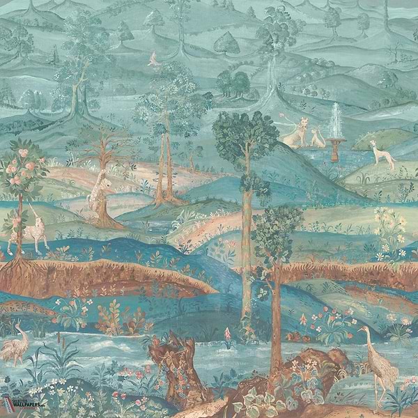 Royal Park panel behang-GP&J Baker-Teal-Rol-Selected Wallpapers-Interiors