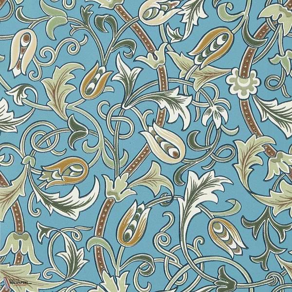 Scrolling Tulip behang-Morris & Co-Woad/Thyme-Rol-Selected Wallpapers-Interiors