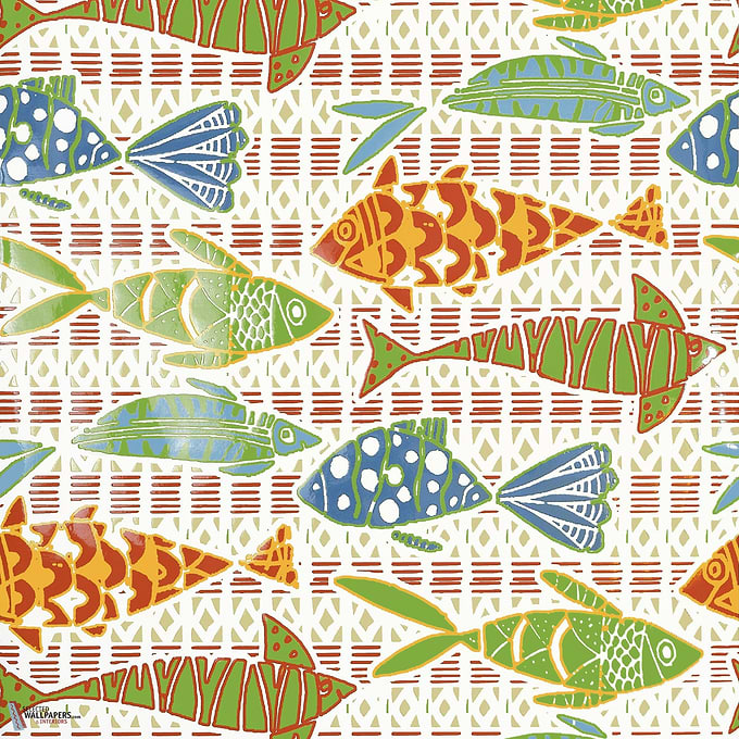 Batik fish behang-Thibaut-Coral and blue-Rol-Selected Wallpapers-Interiors