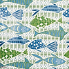 Batik fish behang-Thibaut-Blue and green-Rol-Selected Wallpapers-Interiors