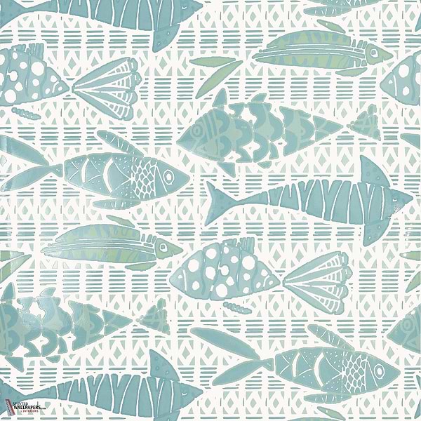 Batik fish behang-Thibaut-Spa blue-Rol-Selected Wallpapers-Interiors