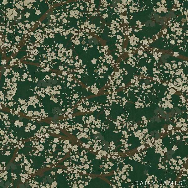 The Hana behang-Behang-Daisy James-Green-Vinyl-M2-Selected Wallpapers & Interiors