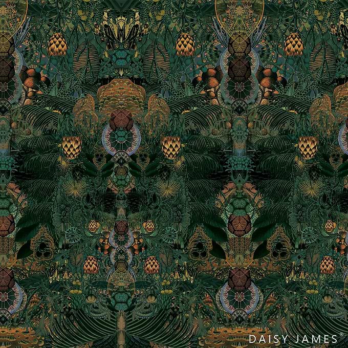 The Poppy behang-Behang-Daisy James-Green-Vinyl-M2-Selected Wallpapers &amp; Interiors