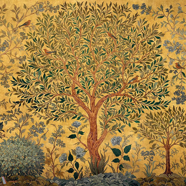 Varanasi Tree Tapete-Coordonné-Mustard-Non Woven-M2-Selected Wallpapers-Interiors