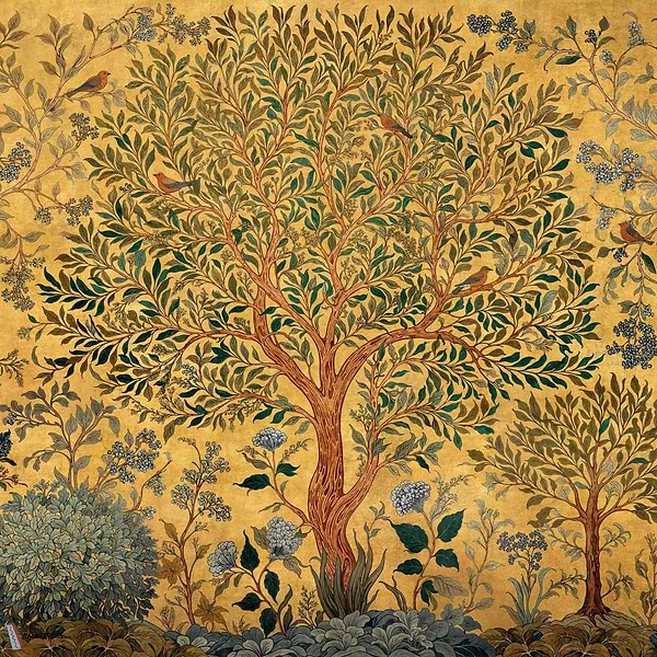 Varanasi Tree Tapete-Coordonné-Mustard-Non Woven-M2-Selected Wallpapers-Interiors