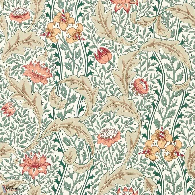 Wild Tulip & Vine behang-Morris & Co-Coral/Teal-Rol-Selected Wallpapers-Interiors