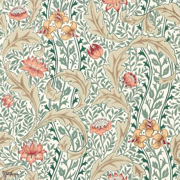 Wild Tulip & Vine behang-Morris & Co-Coral/Teal-Rol-Selected Wallpapers-Interiors