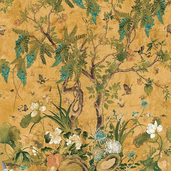 Wild Wisteria Mural-Thibaut-Ochre-Set-Selected-Wallpapers-Interiors