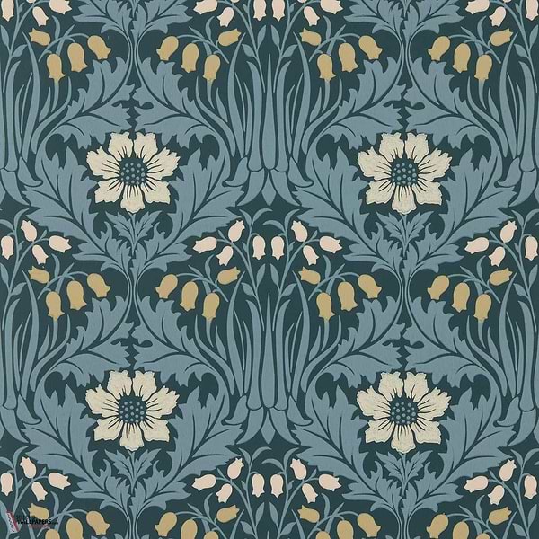 Woodbell & Anemone behang-Morris & Co-Indigo-Rol-Selected Wallpapers-Interiors