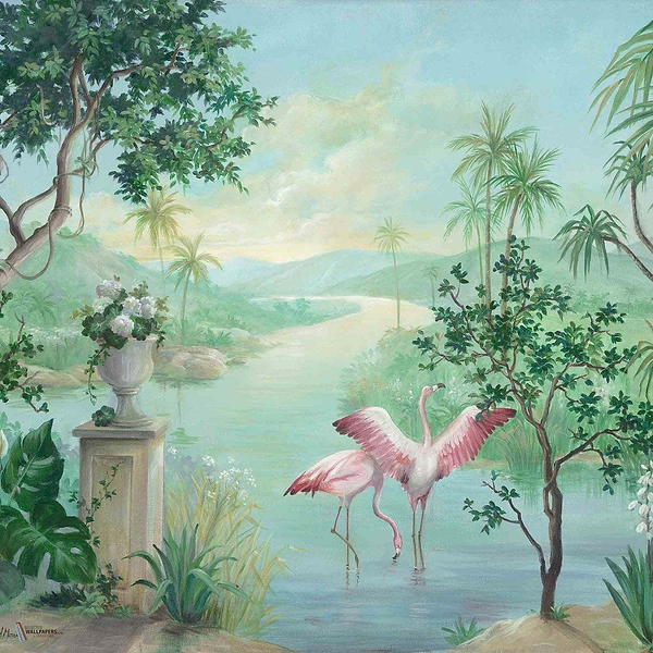 Paisaje Con Flamencos wallpaper in Exotismo van Coordonne