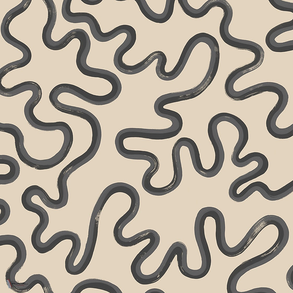Rainforest Squiggle wallpaper in Charcoal & Soot on Cream by Cole & Son