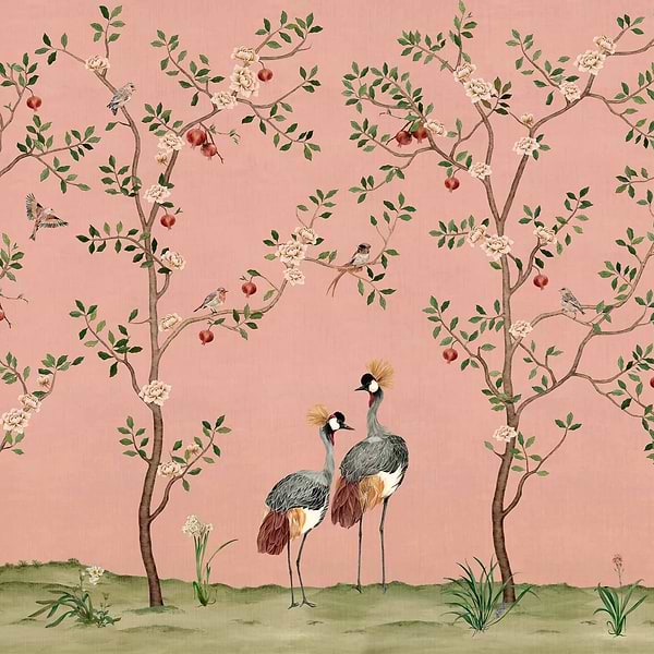 Crowned Crane behang-Behang-Coordonne-Rose-Non Woven-M2-Selected Wallpapers & Interiors