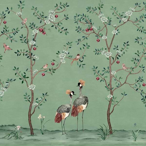 Crowned Crane behang-Behang-Coordonne-Turquoise-Non Woven-M2-Selected Wallpapers &amp; Interiors