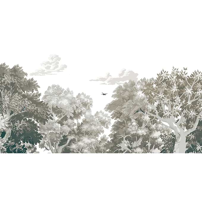 Misty Forest behang-Les Dominotiers-Olive-Non Woven (70 cm)-M2-Selected Wallpapers-Interiors