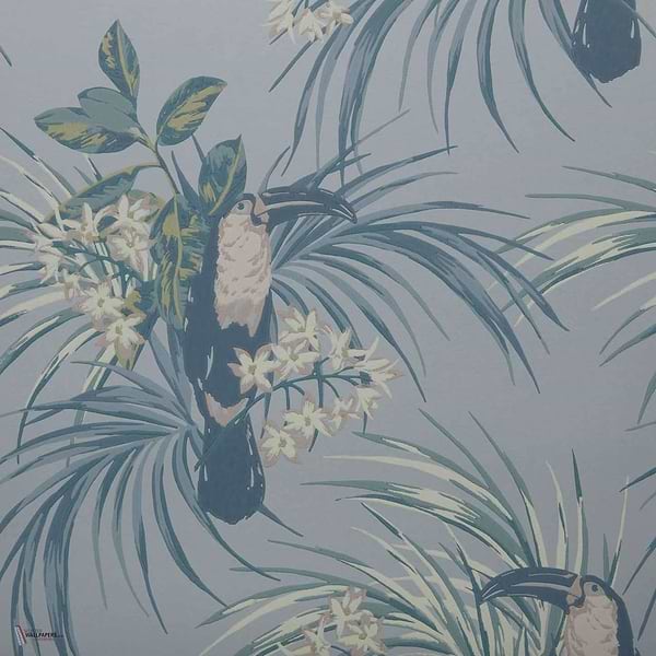 Le Toucan Tapete in Pale Blue van 1838 wallcoverings