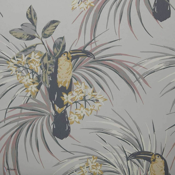 Le Toucan Tapete in Soft Grey van 1838 wallcoverings