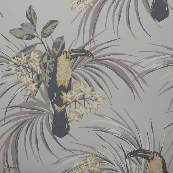 Le Toucan Tapete in Soft Grey van 1838 wallcoverings
