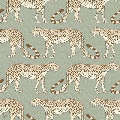 Leopard Walk wallpaper in Linen on Soft Olive van Cole & Son