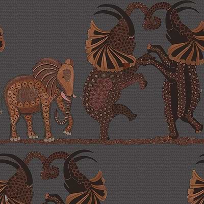 Safari Dance behang in Ginger on Charcoal van Cole & Son