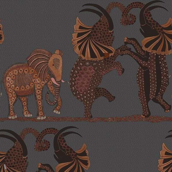 Safari Dance behang in Ginger on Charcoal van Cole & Son