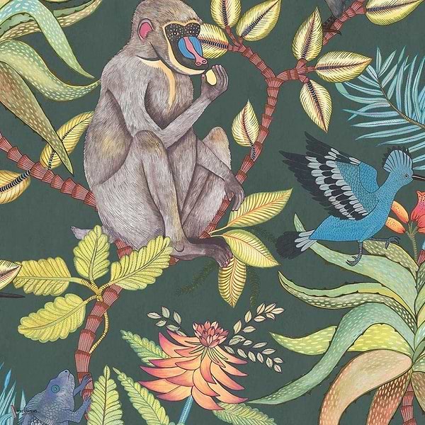 Savuti wallpaper in Multi on Dark Viridian van Cole & Son