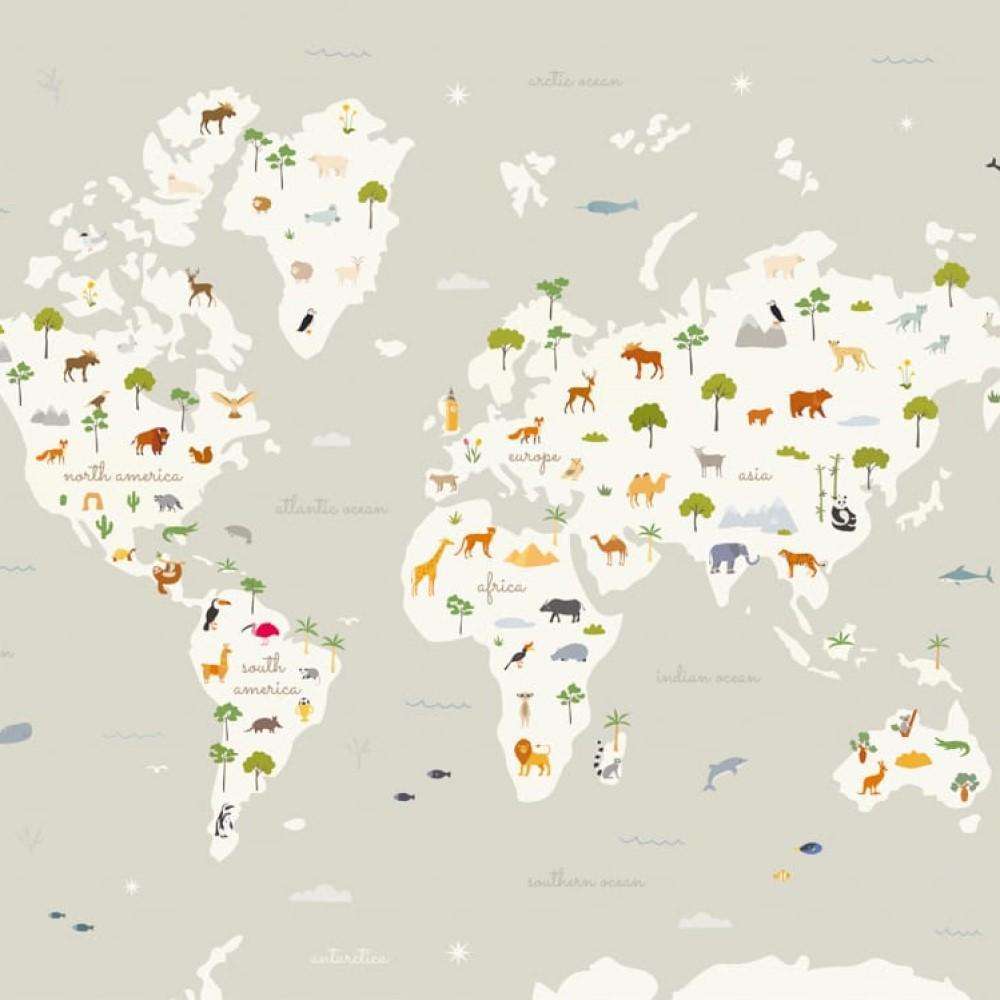 Animal Map-behang-Tapete-Coordonne-Cloud-Non Woven-9700052-Selected Wallpapers