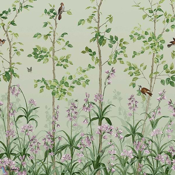 Bird & Bluebell-Tapete-Little Greene-Pea Green-Rolle-0263BIPEAGR-Selected Wallpapers