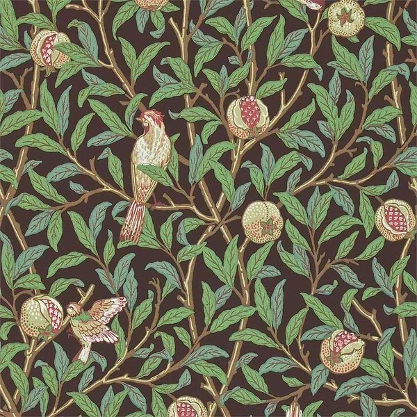 Bird & Pomegranate-behang-Tapete-Morris & Co-Charcoal/Sage-Rol-212537-Selected Wallpapers